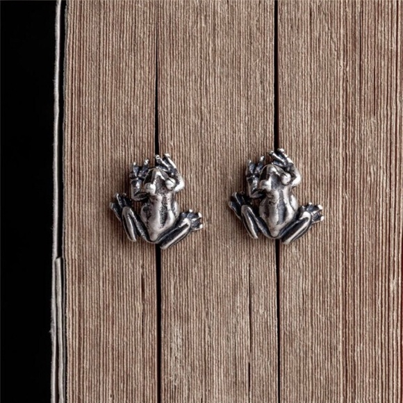 S925 SINGLE ACCENT Frog Ear Nail Rock Personality Earring - Picture 2 of 6
